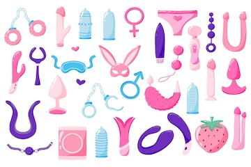 Premium Vector | Set of sex toys Set of adult toys Accessories for sex  Vector set in cartoon style Vector illustration